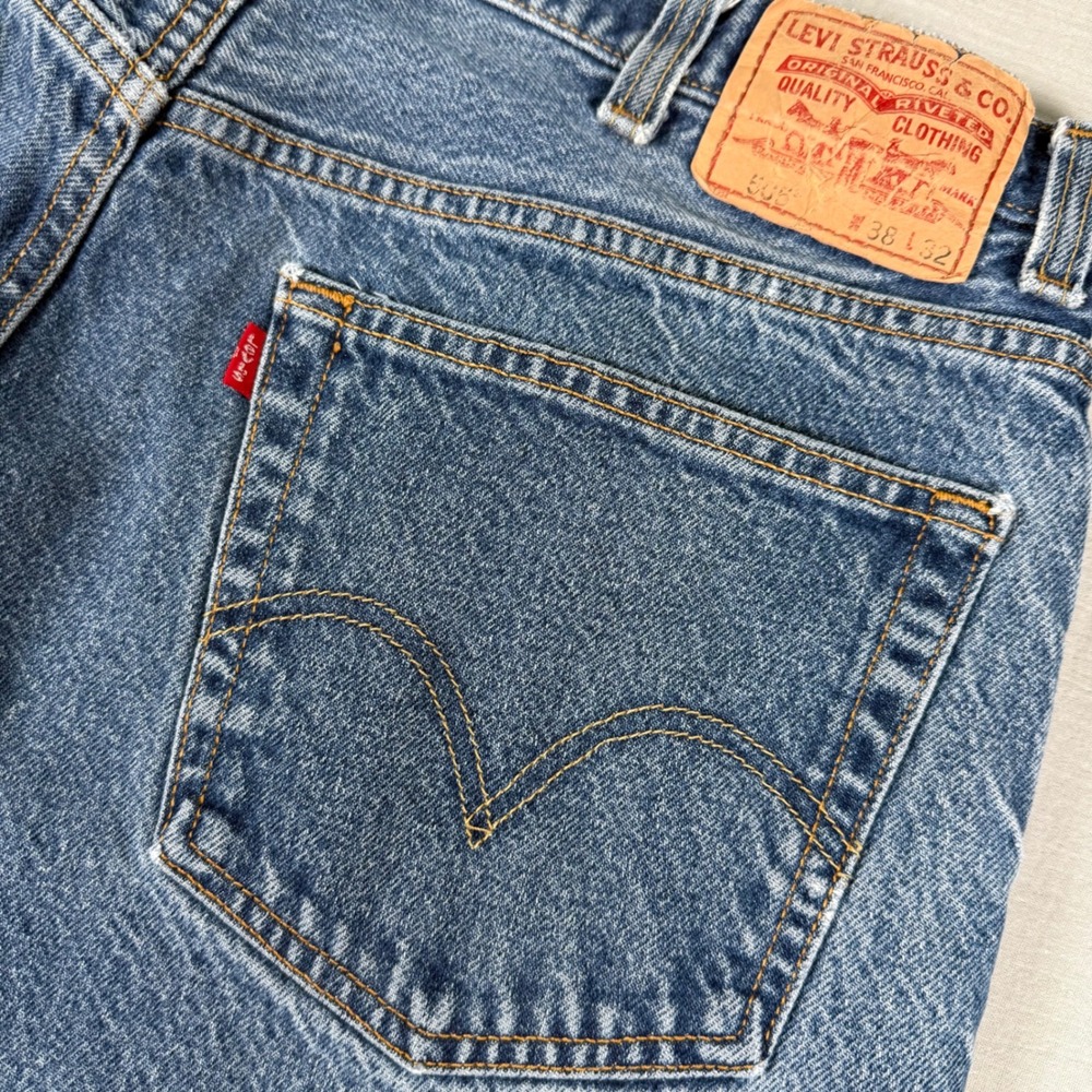 Y2k Levis 505  Jeans Mens 38x32 (36x31) Blue Medium Wash Regular Fit Straight‎
